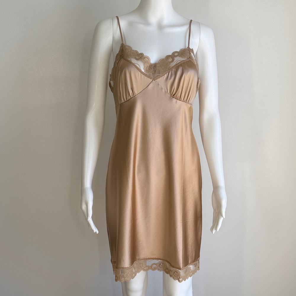 Trina Turk Satin Lace-Trim Slip Dress in Taupe - Size M